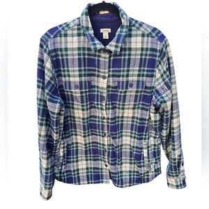 L.L. Bean Women's Plaid Fleece Lined Flannel Snap Front Shacket Shirt Large
